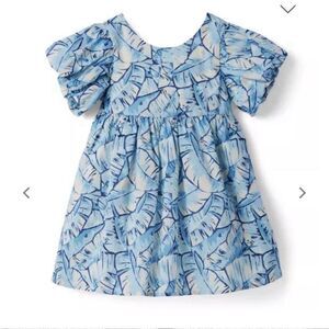 Janie & Jack Blue Palm Print Dress girls size 8 puff sleeve girlly tropical